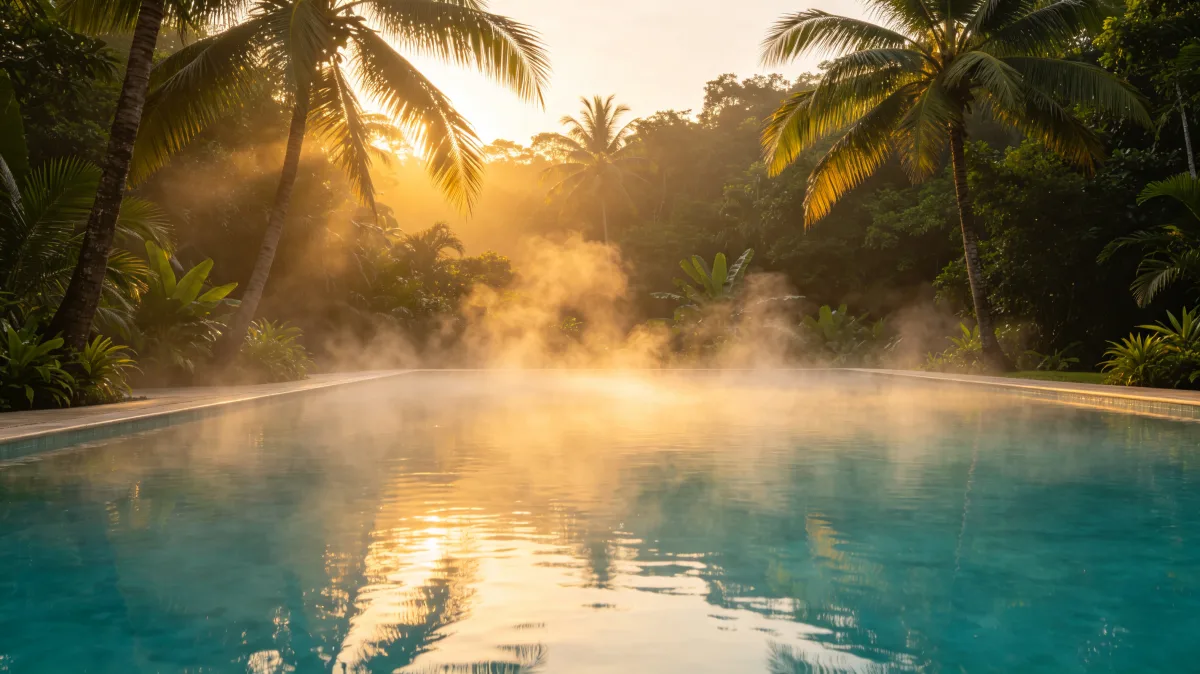 Tropical Jungle Pool At Sunrise