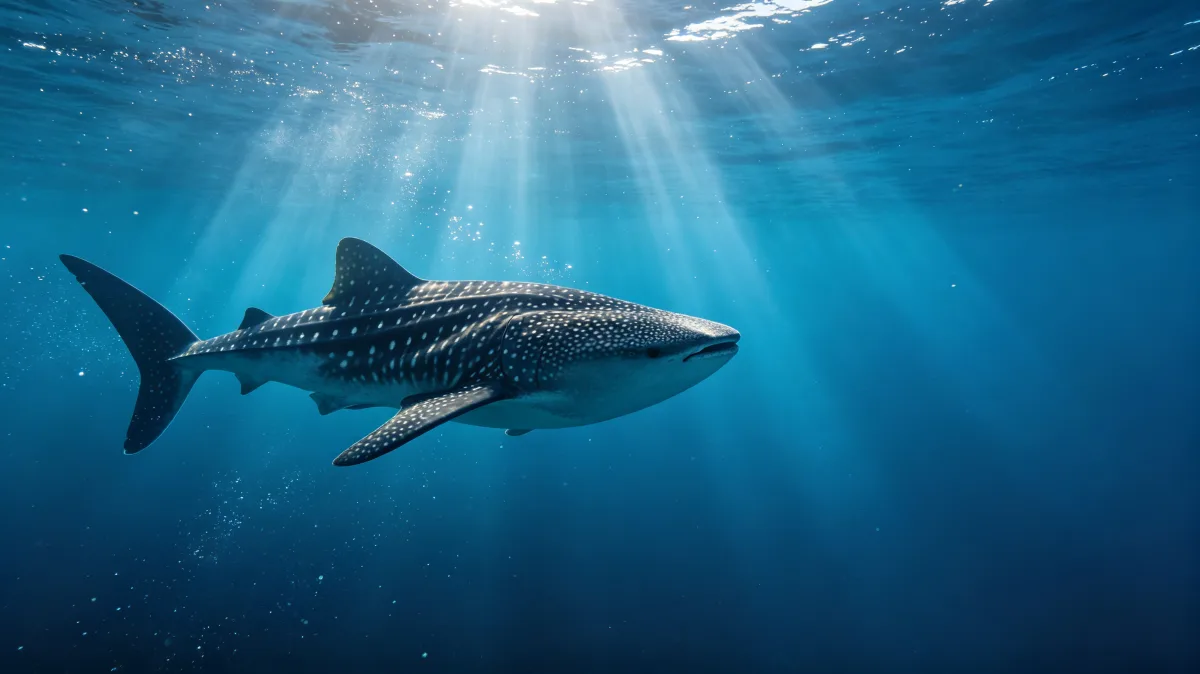 Whale Shark Swimming In Blue Ocean