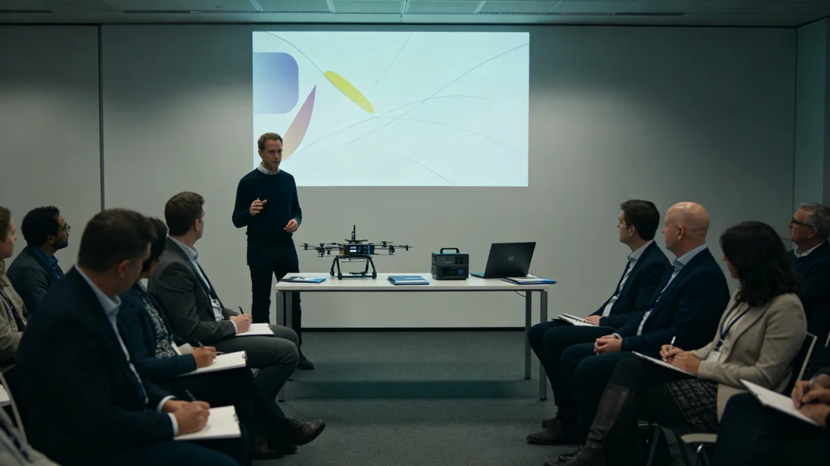 Executive presenting chart at corporate conference