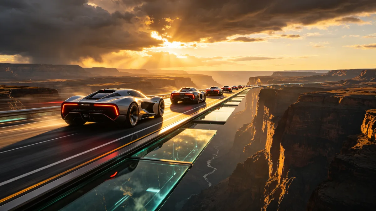Luxury Cars On Cliffside Sunset Road