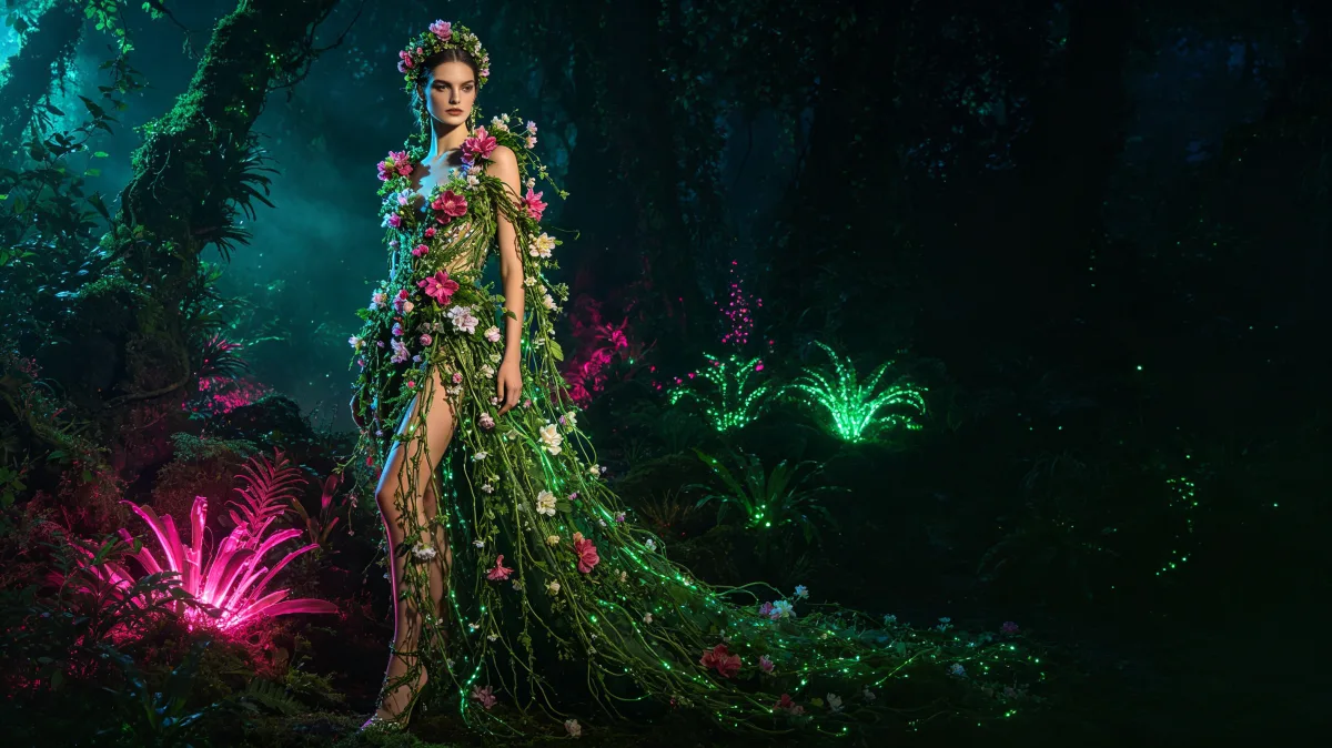 Floral Fashion Figure In Neon Garden