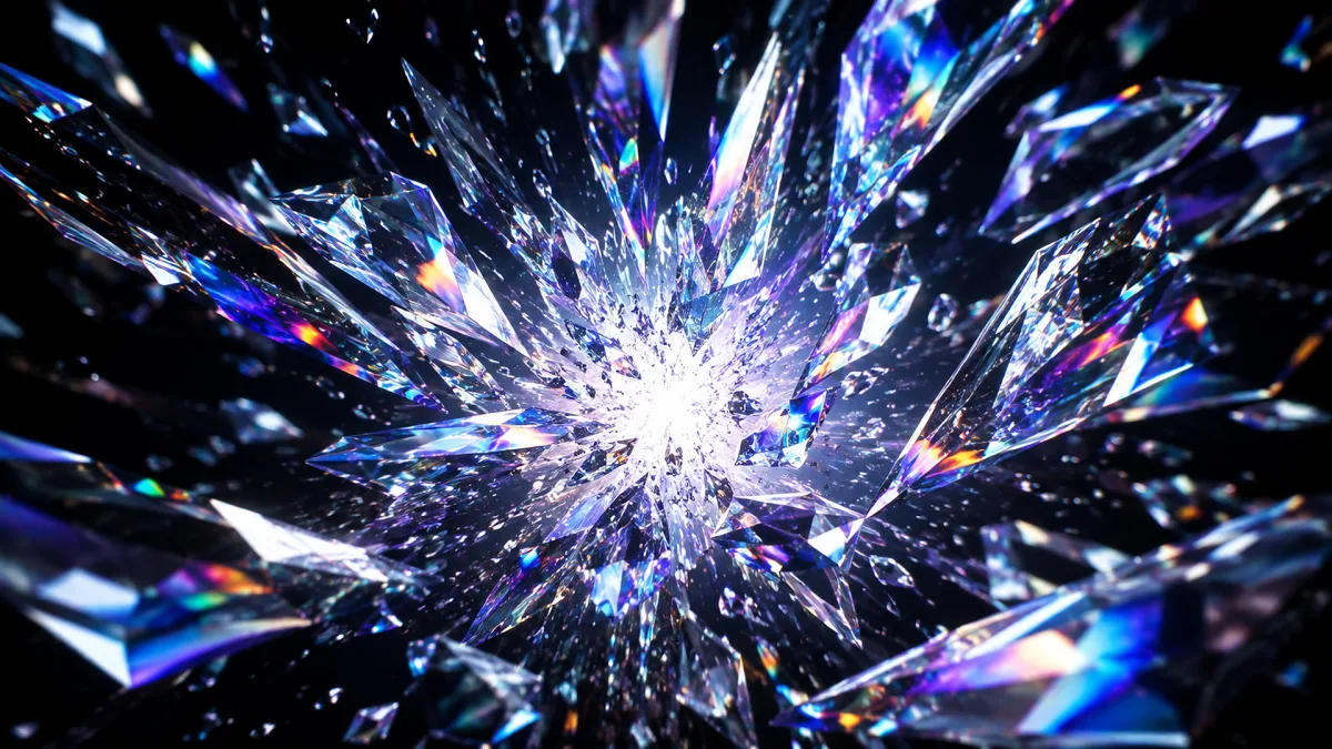 prismatic crystal burst with blue violet and white light
