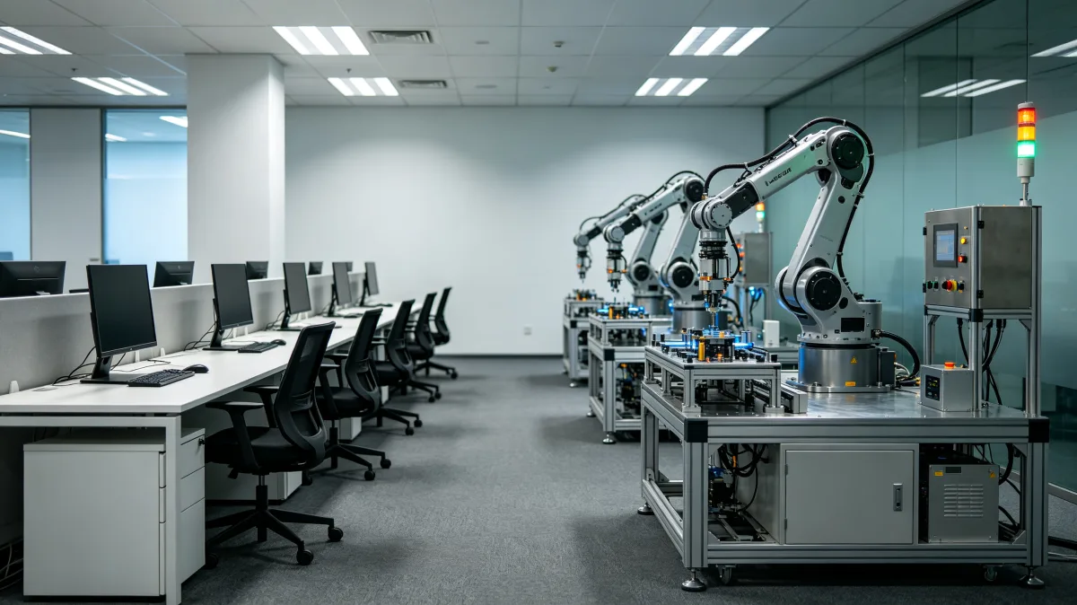 robotic arms on automated production line in clean factory