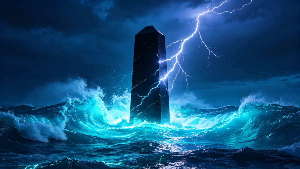 Lightning Monolith In Stormy Ocean