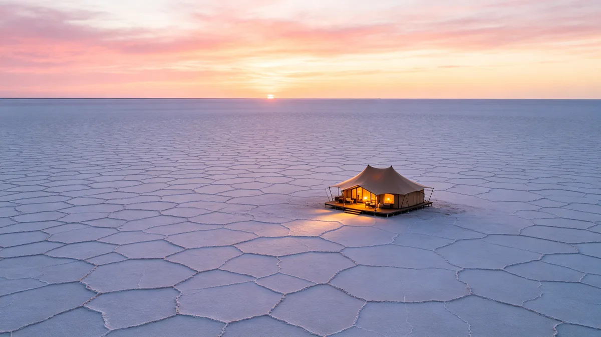 Solitary Cabin On White Salt Flat