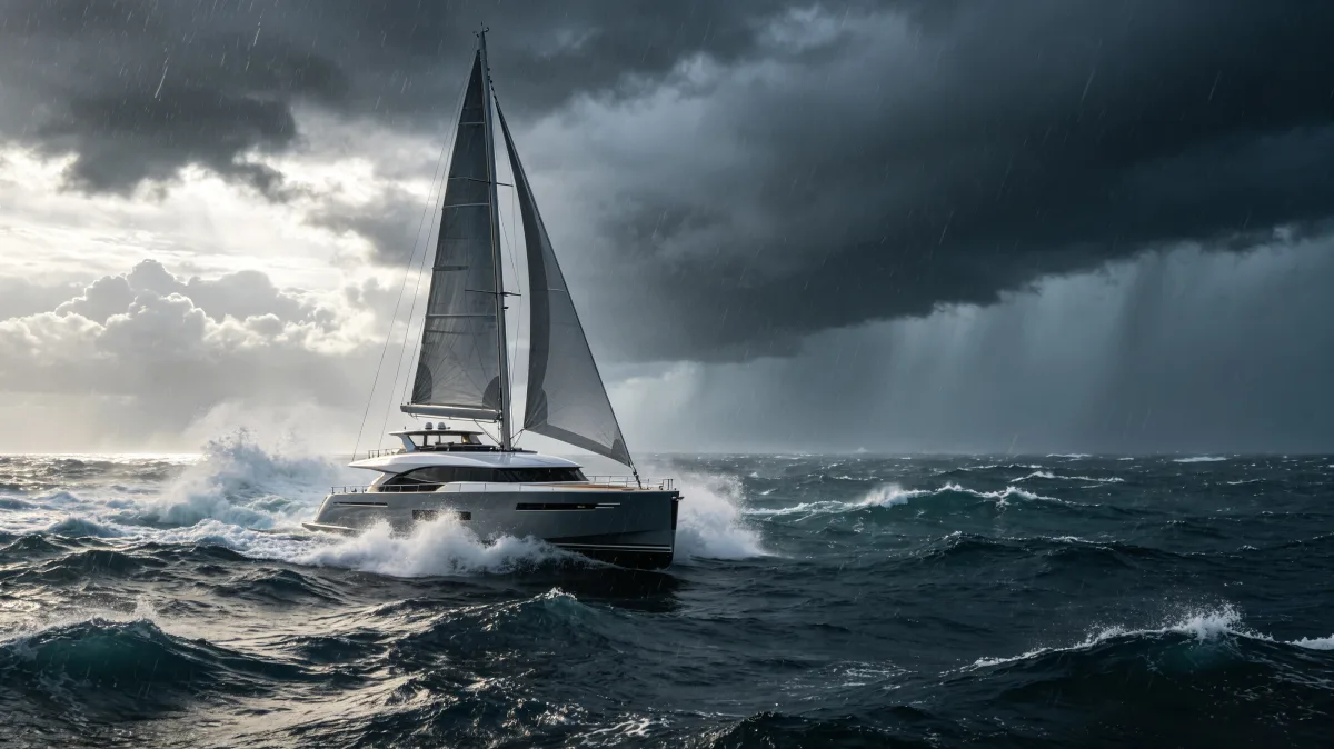 Sailboat Crossing Rough Storm Sea
