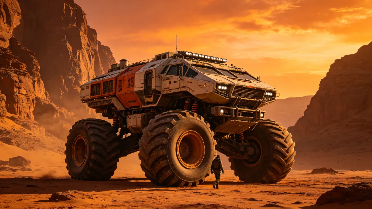 Orange Monster Truck In Desert Canyon