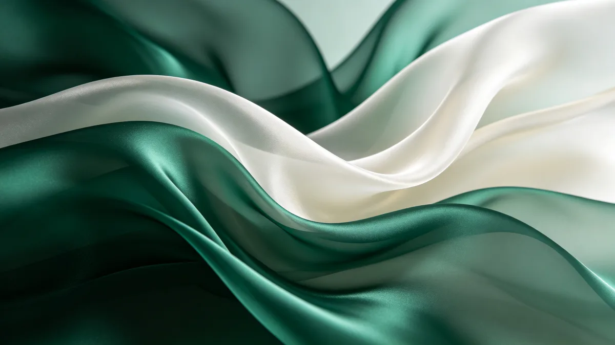 Flowing Green And White Silk Fabric