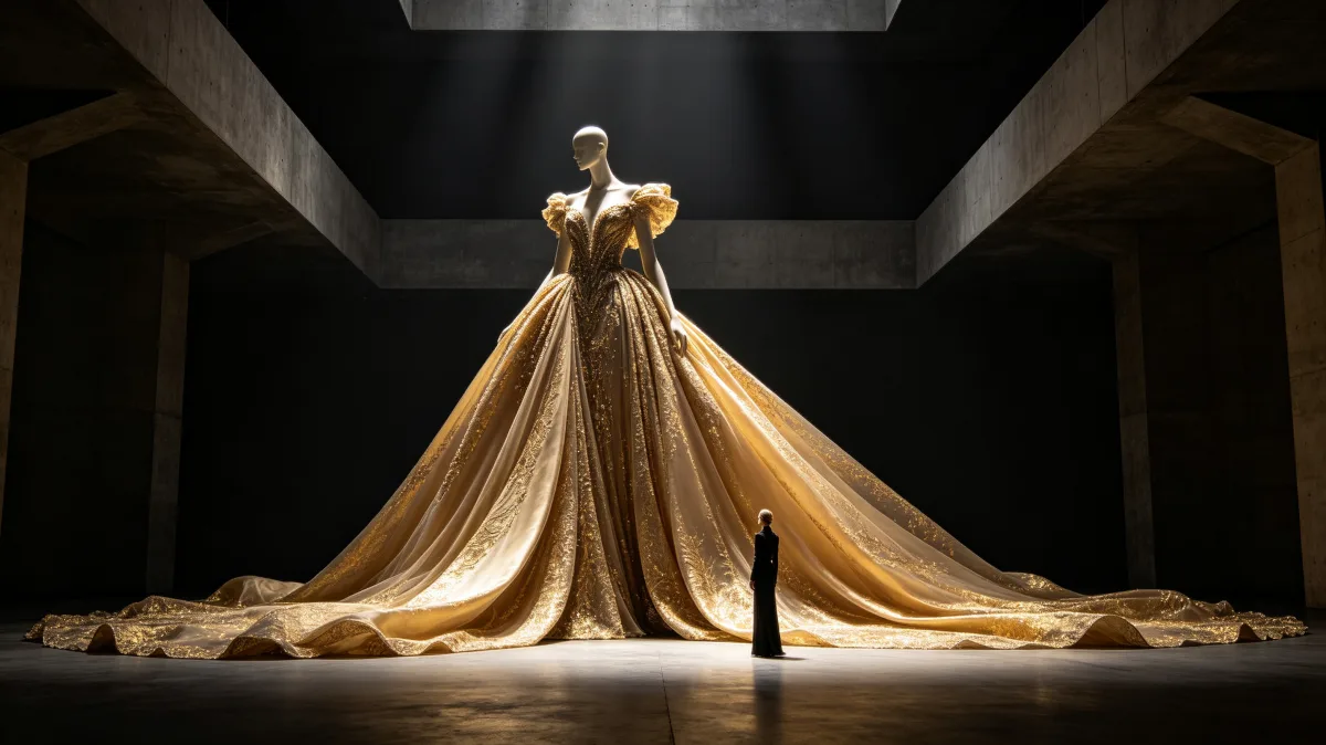 Golden Dress On Dark Museum Stage