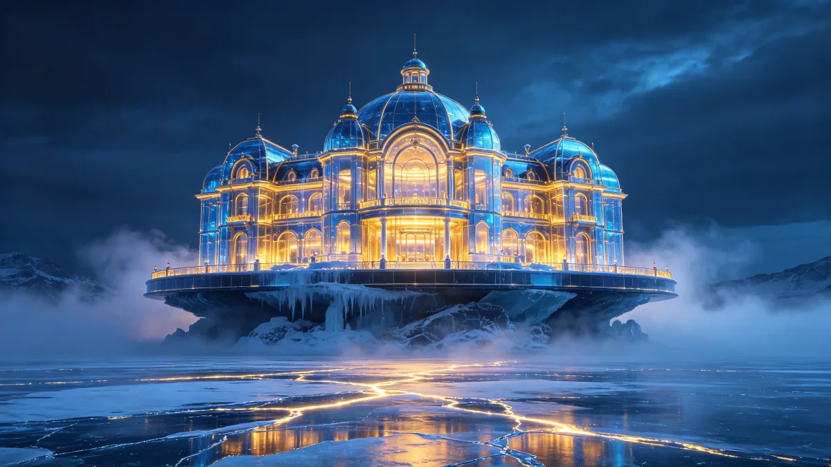 Floating Palace On Dark Ocean