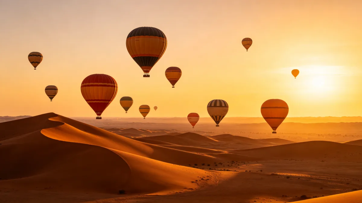 Hot Air Balloons Over Desert Dunes