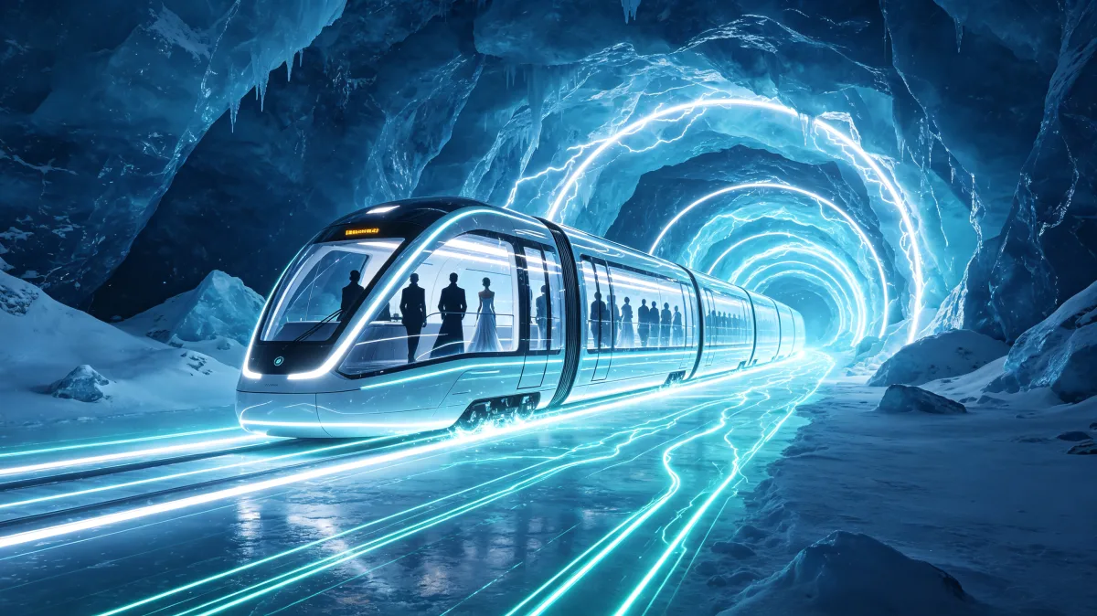 High Speed Train Through Ice Tunnel