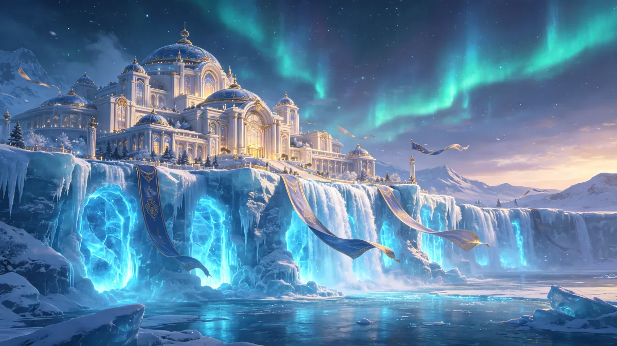 Ice Palace Under Aurora Sky