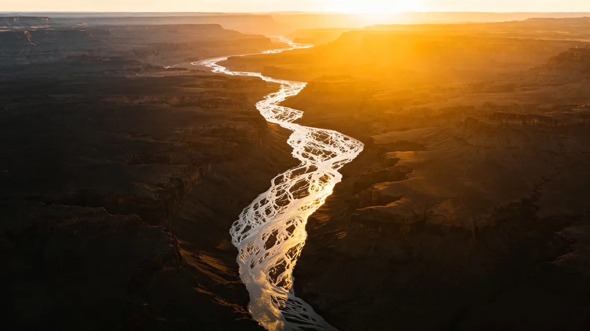 Golden River Through Dark Landscape