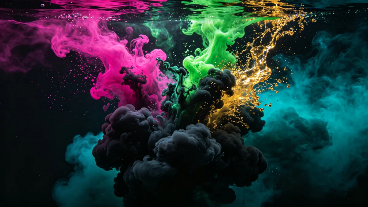 Colorful Smoke Clouds On Black