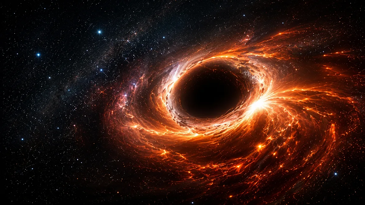 black hole with fiery accretion disk in deep space