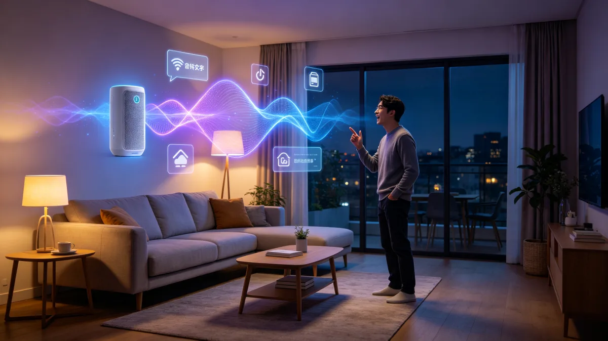 Person using smart home energy interface in living room at night