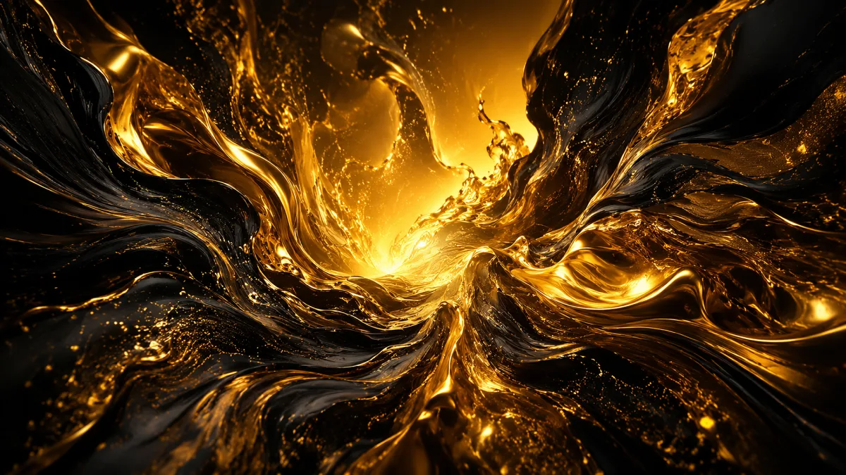 golden liquid vortex swirling in dark abstract form