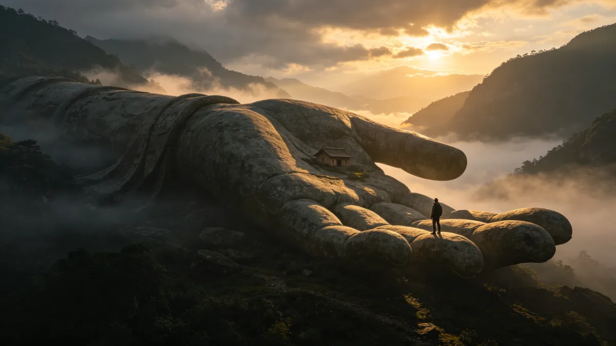 Giant Whale Shadow In Misty Valley