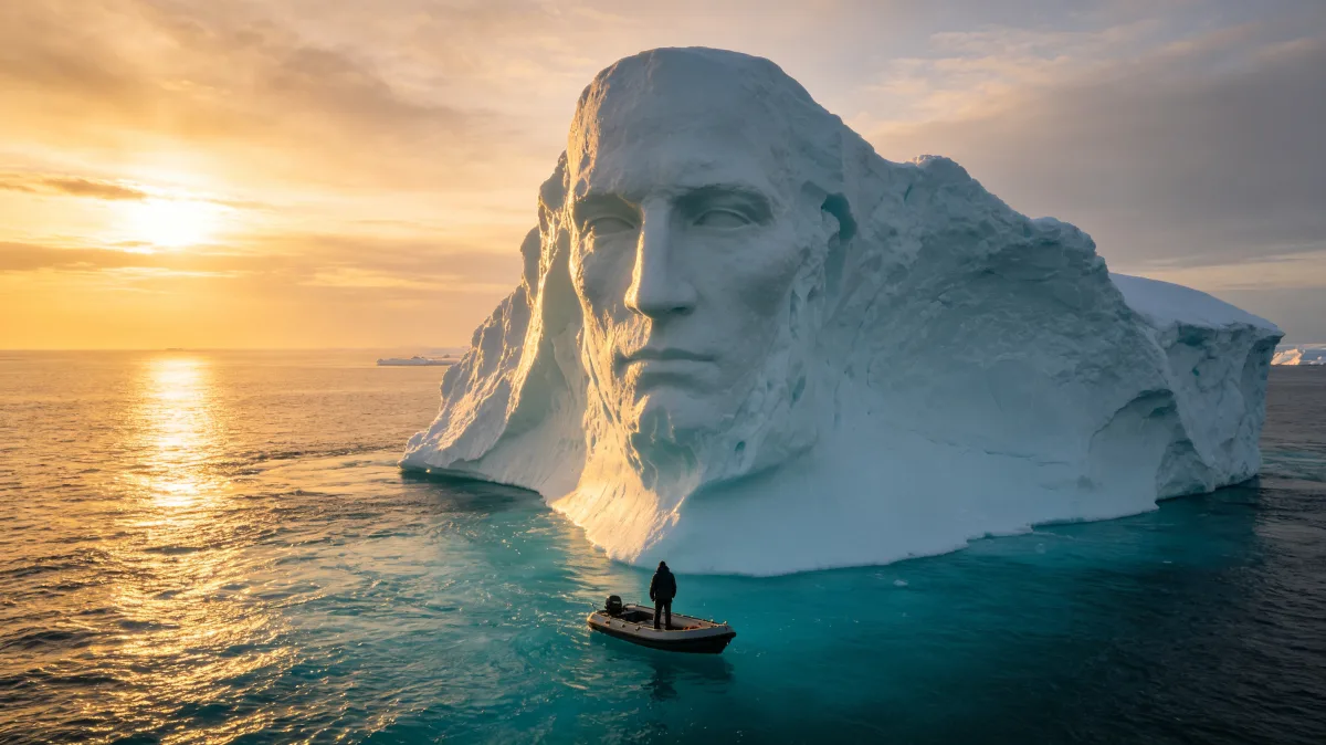 Iceberg Face At Ocean Sunset