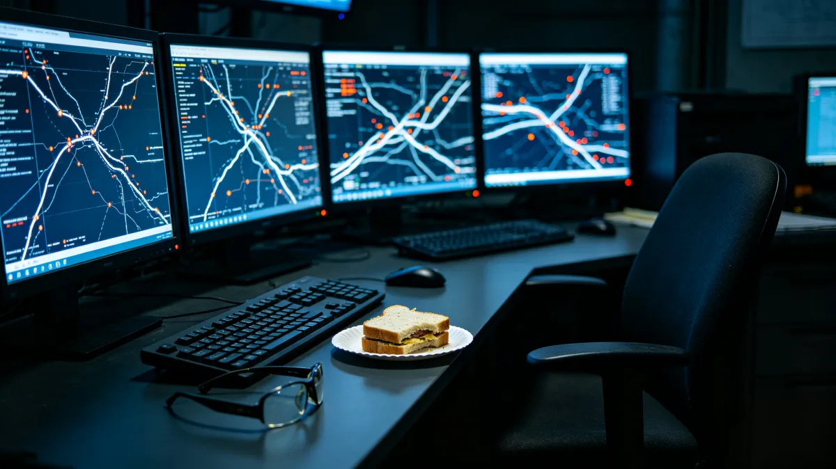 logistics control room with route tracking screens