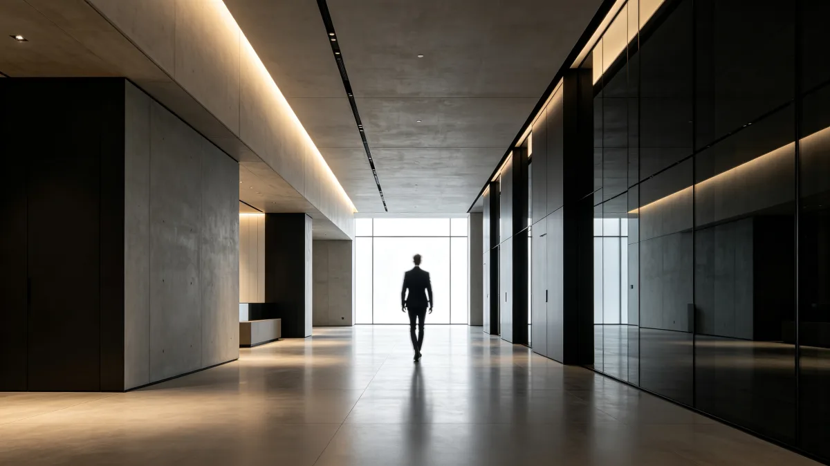 Minimalist Concrete Corridor With Lone Figure