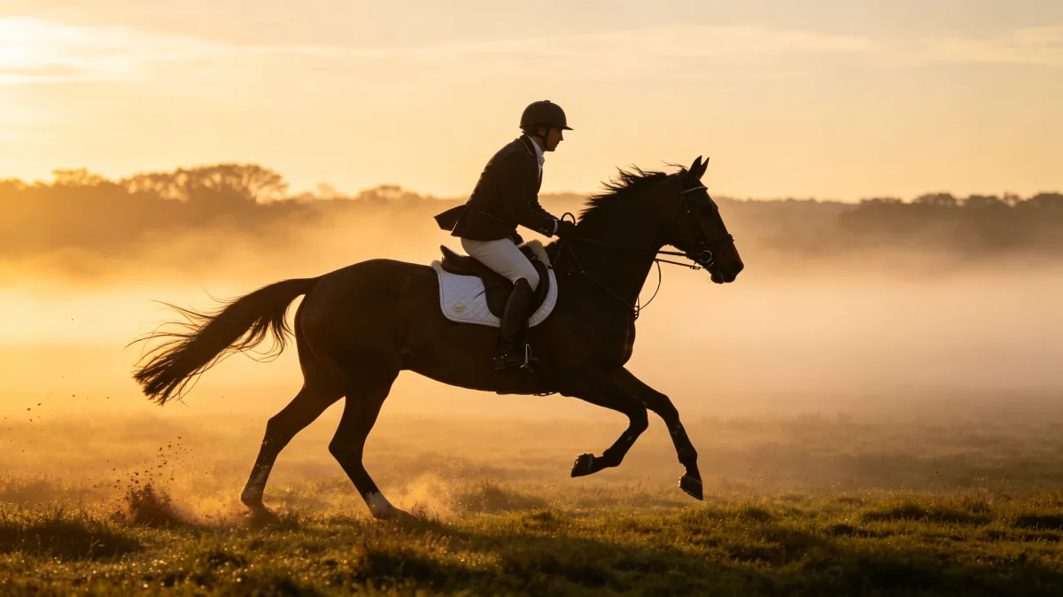 Racehorse Silhouette At Golden Sunrise