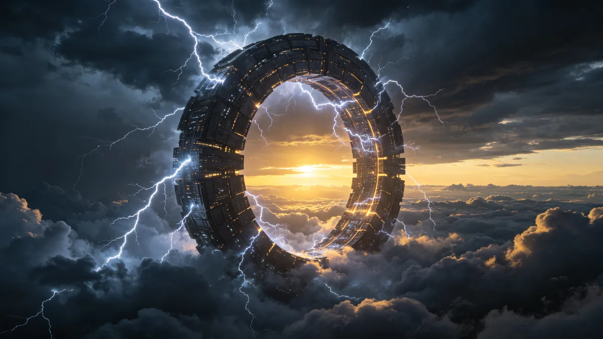 Circular Portal Above Storm Clouds