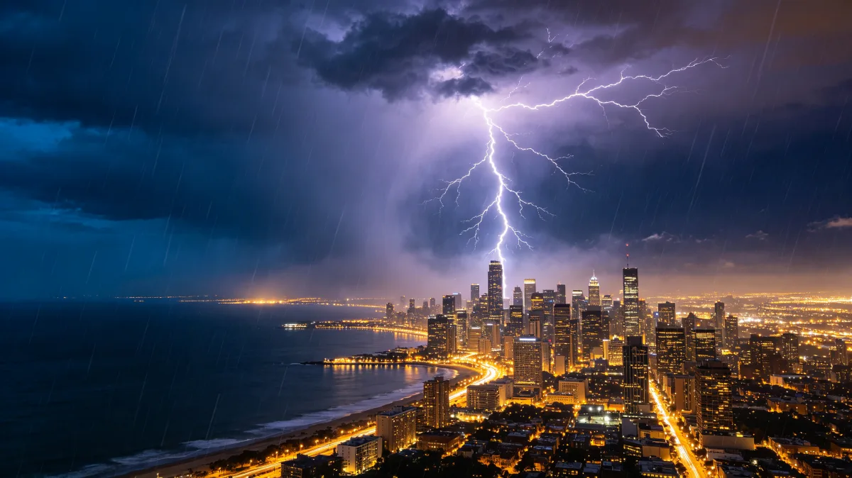 Thunderstorm Over Modern City Skyline