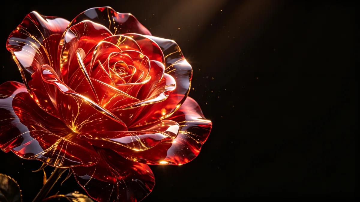 Crystal Red Rose On Black Background