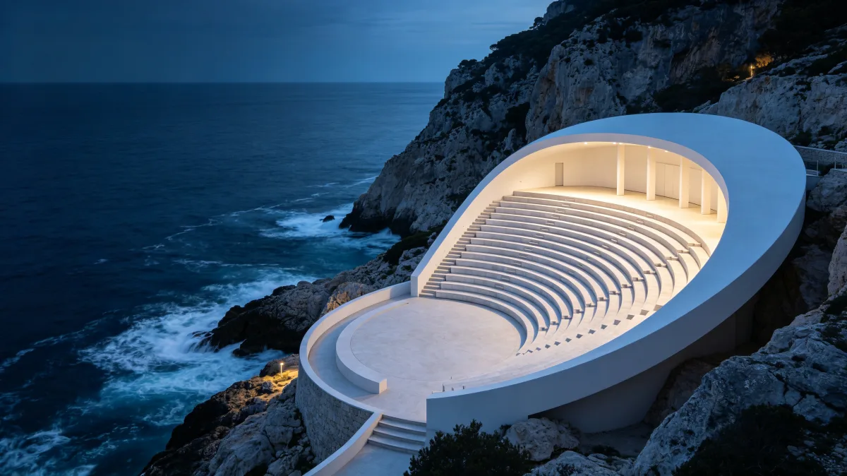 White Amphitheater On Coastal Cliff