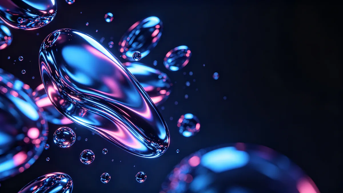 Liquid Chrome Droplets On Dark Background