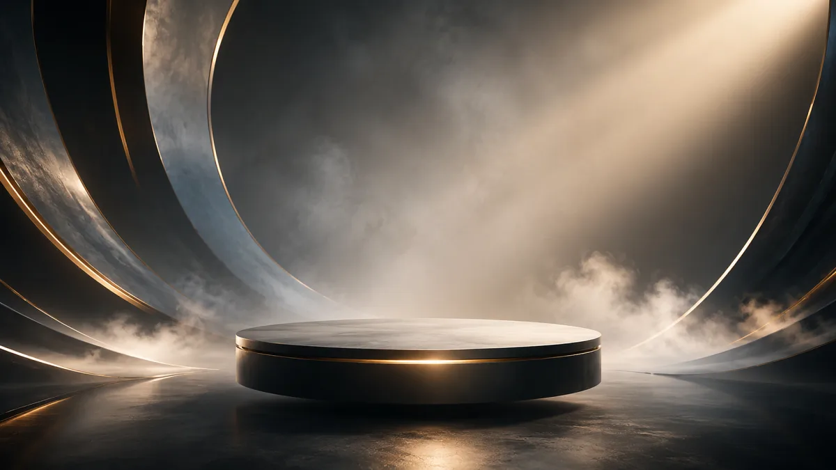 futuristic circular stage with focused light beam
