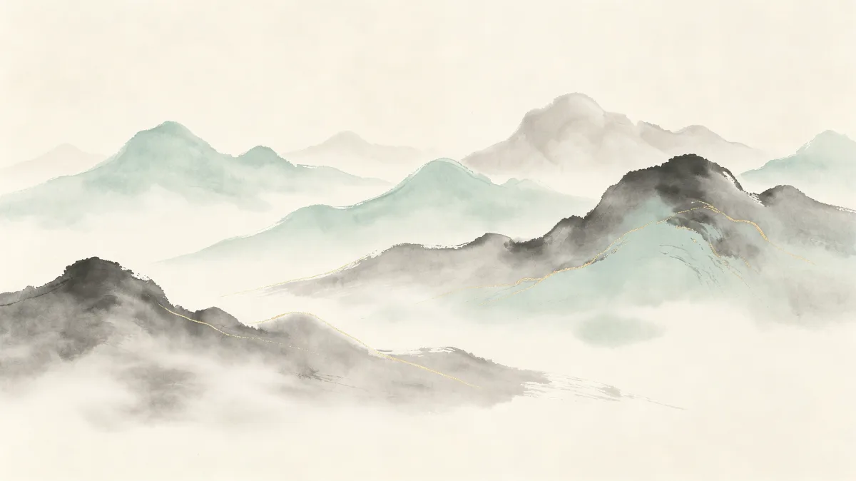 Misty Ink Wash Mountain Landscape