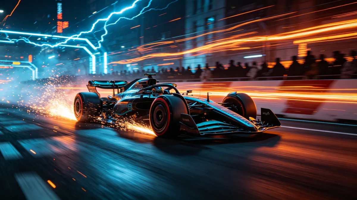 Formula Race Car With Neon Speed Trails