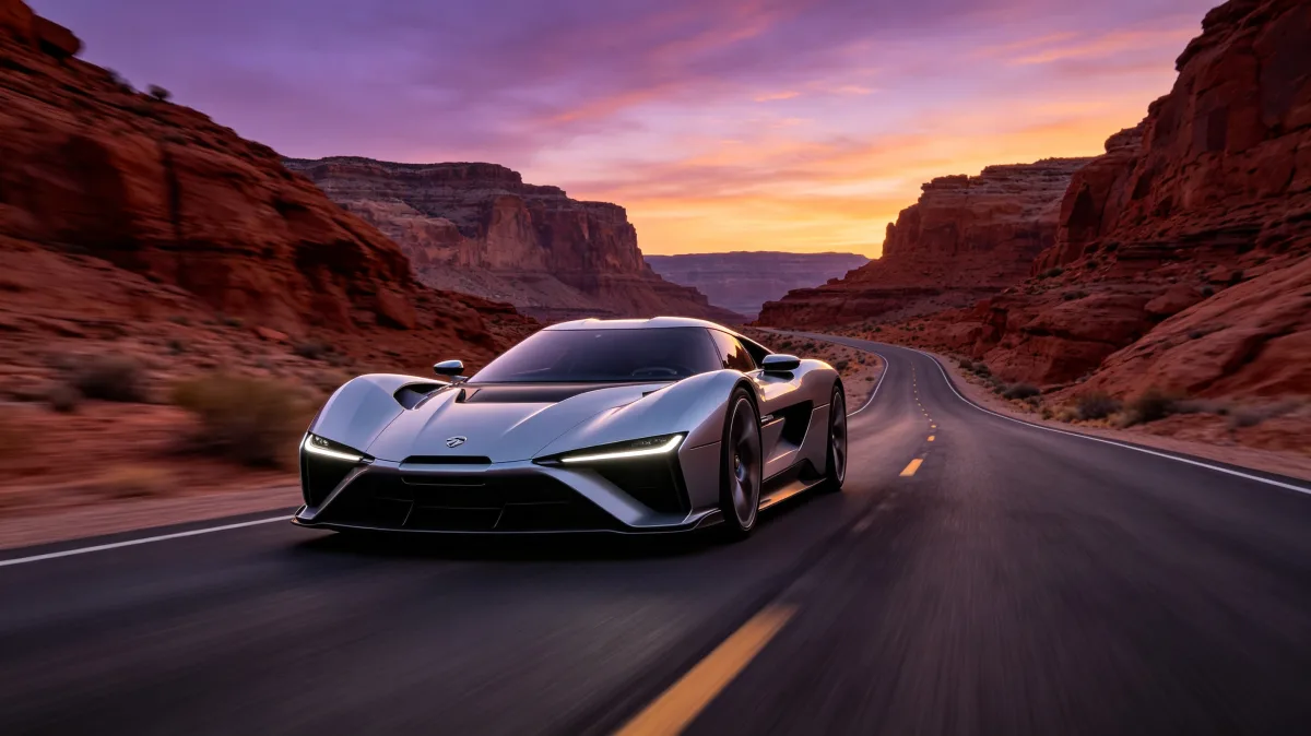 Futuristic Sports Car On Canyon Road