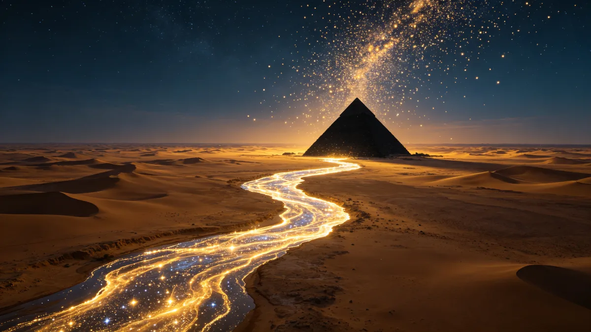 Pyramid Beside Luminous Desert River